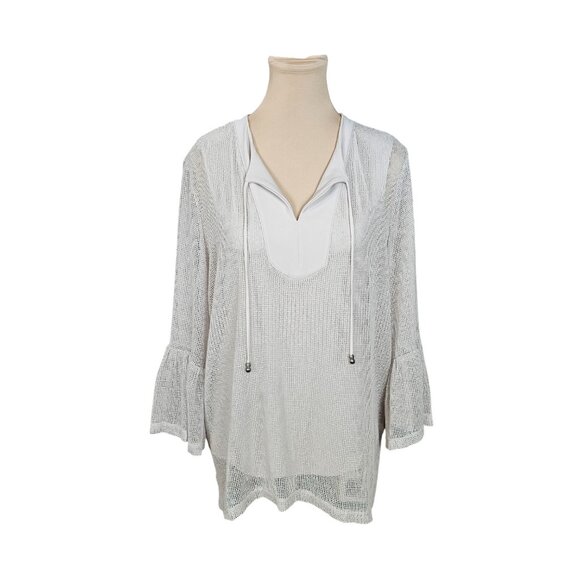 Joseph Ribkoff Mesh Beige Layered Top Sz 10 - Picture 1 of 8